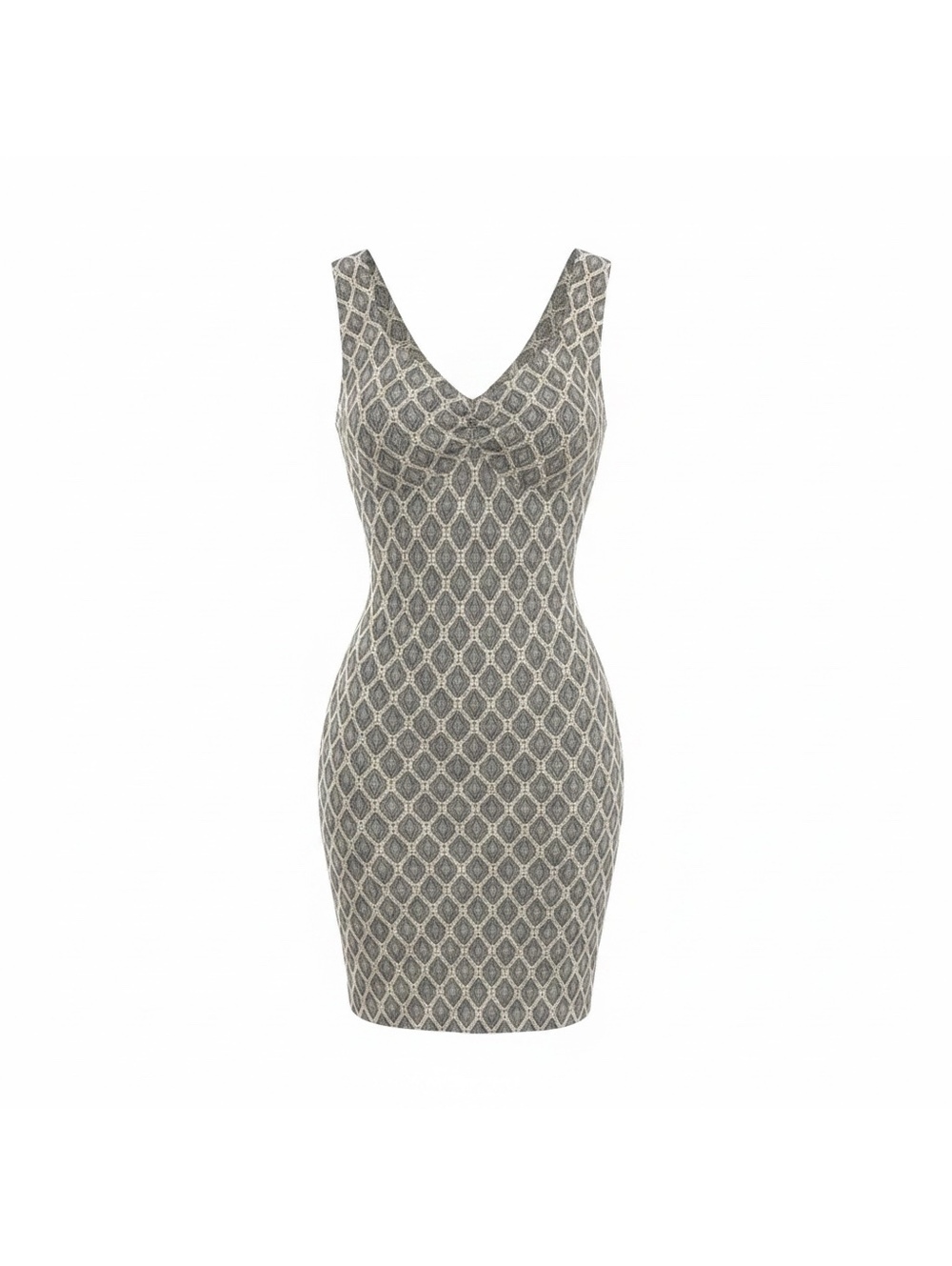 Lovely Day Sleeveless Cutout Bodycon Dress in Gray and Cream